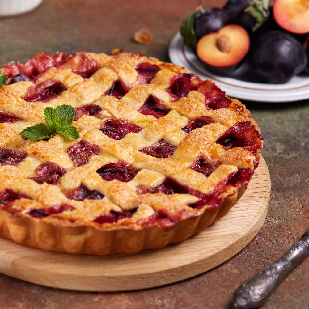Freshly baked fruit tart.