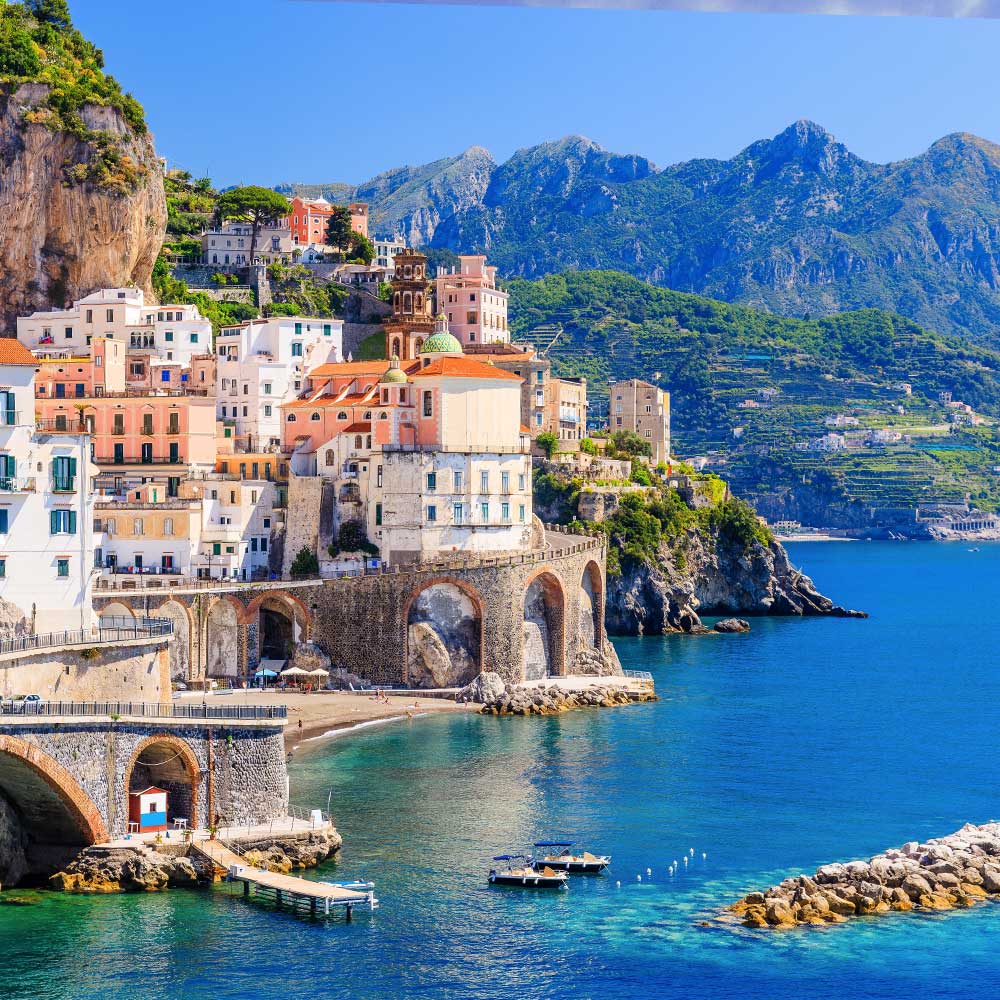 Coastal town on the Amalfi Coast in Italy.