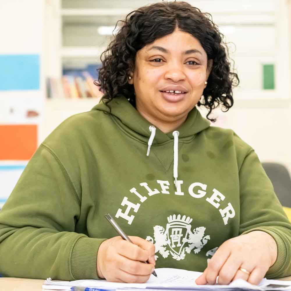 Student working at a desk.