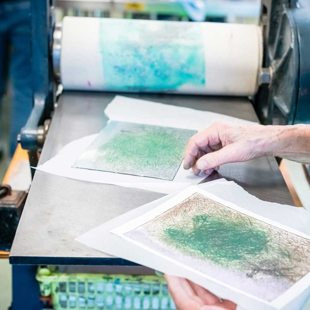Artwork being produced during a printmaking class.