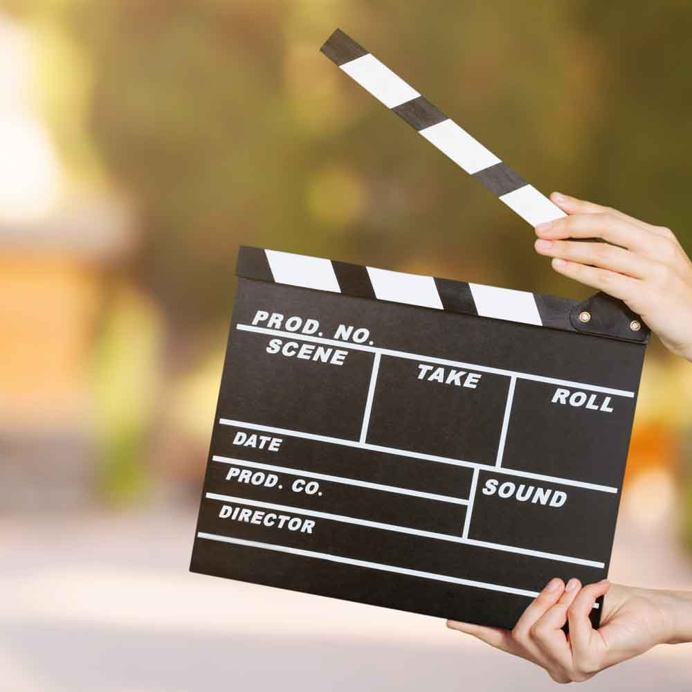 Clapperboard on a film set.