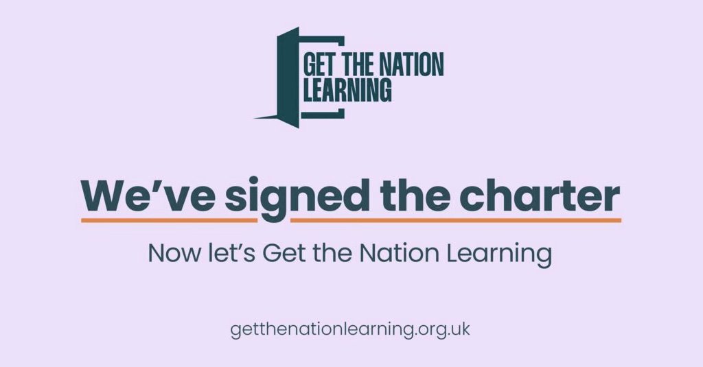 Graphic announcing that the organisation has signed the Get the Nation Learning Charter.
